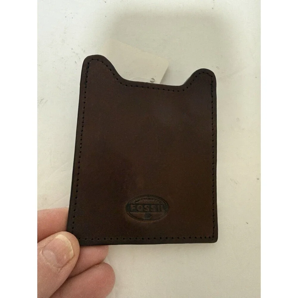 Fossil Brown Leather Wallet Card Holder with Magnetic Money Clip Brown